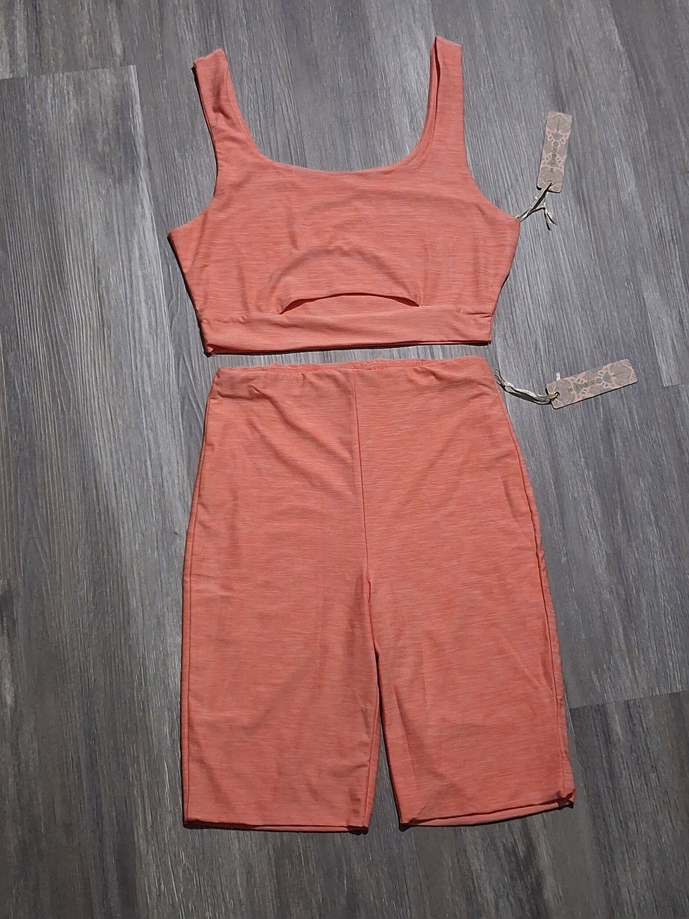 iris Coral Ribbed Crop Tank and High-Waist Biker Shorts Set